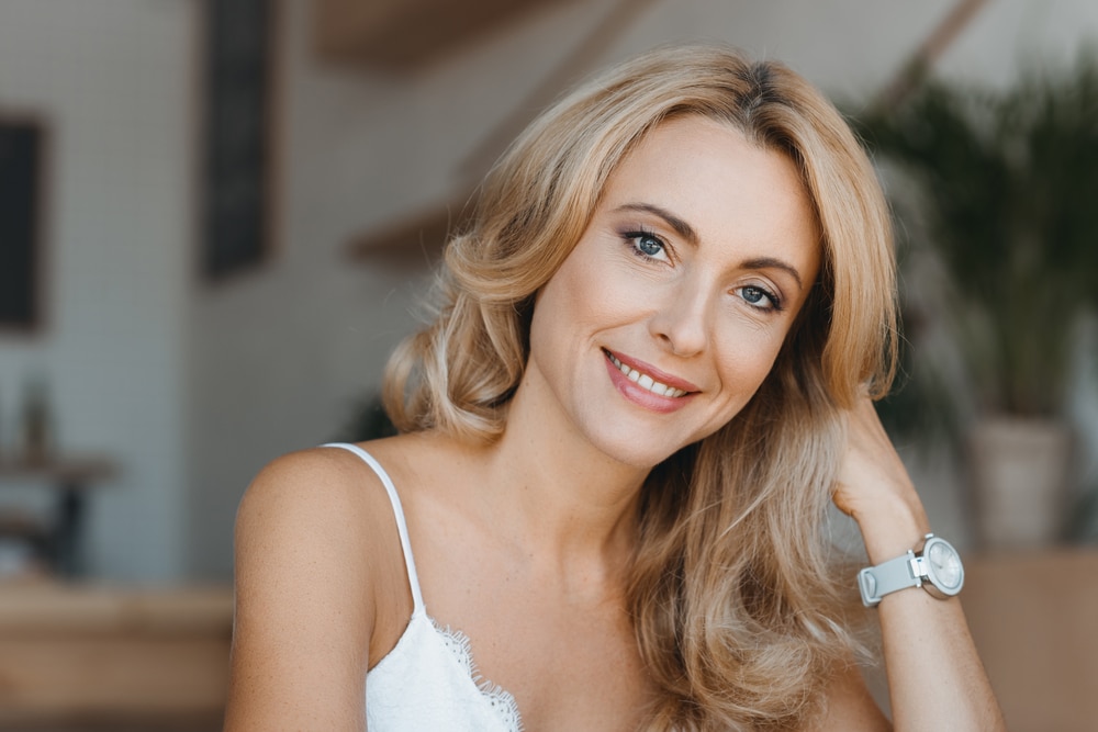 Beautiful mature woman with smooth skin after a facelift procedure